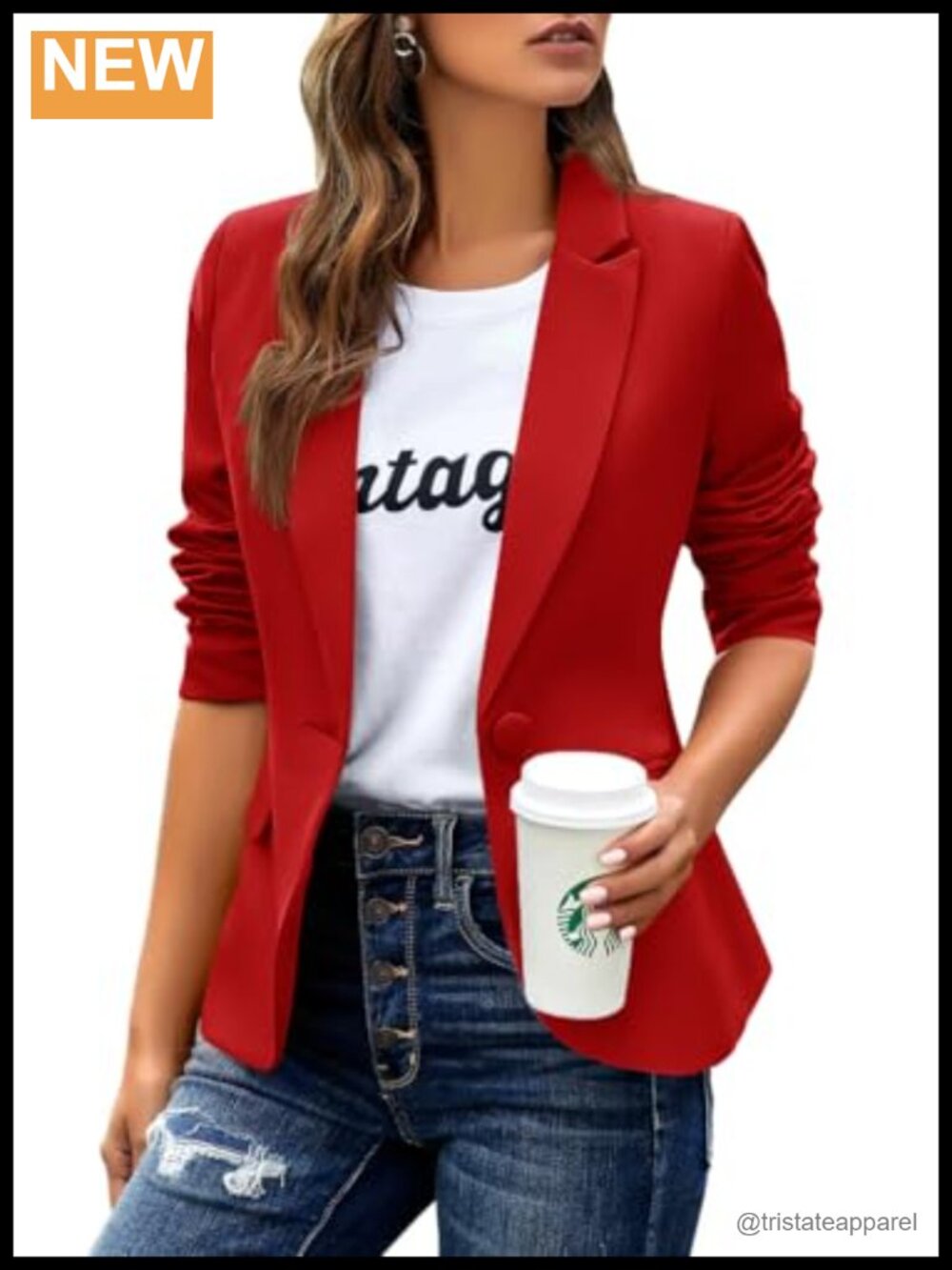 Polyester Spandex Blazer Notched Lapel One-Button Business Casual Work Jacket